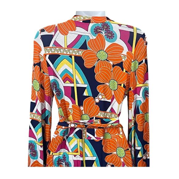 Macbeth Collection by Margaret Josephs Wrap Dress M Bell Sleeve Tropical Floral - Picture 7 of 10